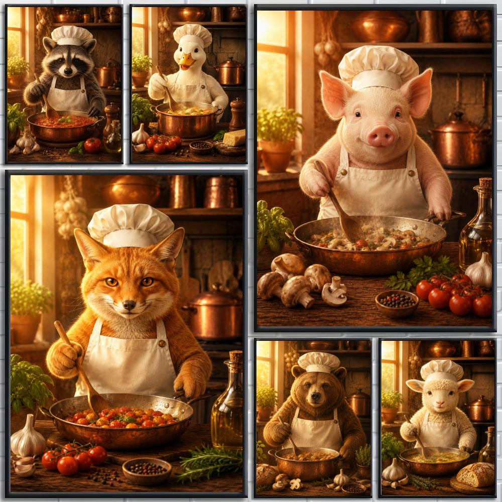 Home Cooking Definition - 재미있는 동물 요리사 주방 요리 베이커리