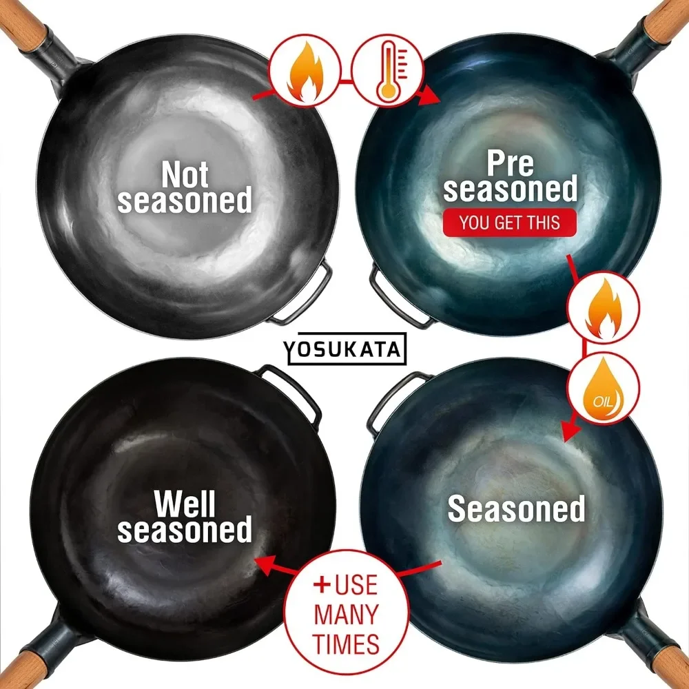 Wok Carbon Steel - 평평한 바닥 웍 팬 - 13.5인치