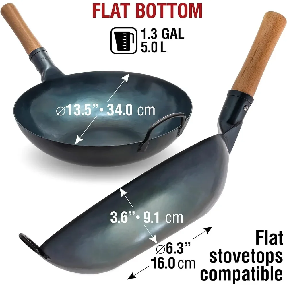 평평한 바닥 웍 팬 - 13.5인치 블루 탄소강 웍 - - Wok Carbon Steel 리뷰 및 가격